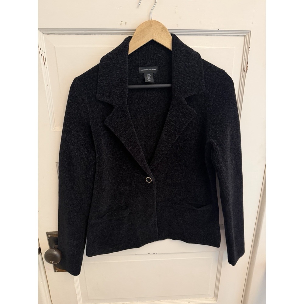Adrienne Vittadini Women's Black‎ Sweater Blazer One Button Collared Size Medium